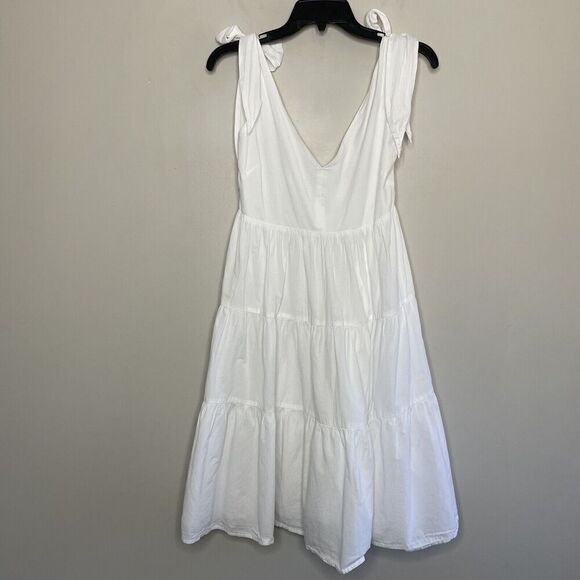 PETER SOM Tiered Dress Womens 4 White Tie Strap V-Neck Sleeveless A-Line Cotton - Picture 2 of 12